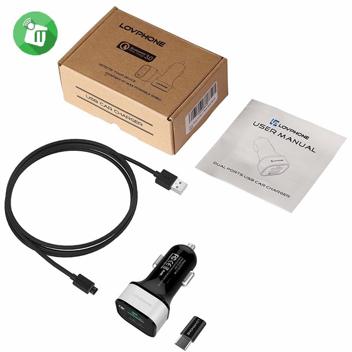 LOVPHONE Quick Charger 3.0 Dual Ports USB Car Charger