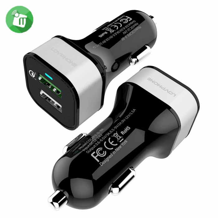 LOVPHONE Quick Charger 3.0 Dual Ports USB Car Charger
