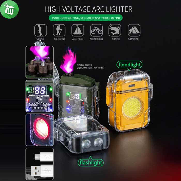 Arc Electric Lighter With LED Flashlight Rechargeable