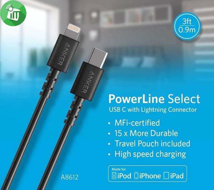 Anker A8612 Powerline Select USB-C to Lightning Cable (3ft 0.9m)