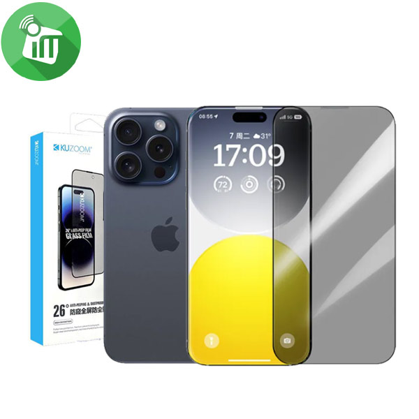 KuZoom 3D Privacy Glass Film Screen Protector iPhone 15 Pro Max