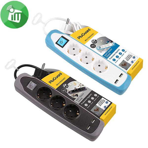 iLock Power Strip 3 Schuko Outlets Sockets and 2 USB 2.1A 2M