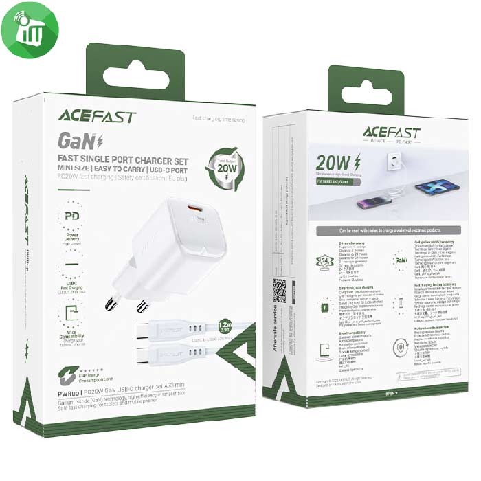 ACEFAST A73 mini PD 20W USB-C Fast Wall Charger Set With USB-C Cable (60W) 