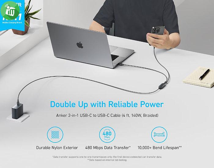 Anker A8895 2-in-1 Dual Type-C Fast Charging Cable 140W