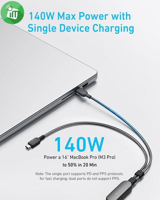 Anker A8895 2-in-1 Dual Type-C Fast Charging Cable 140W