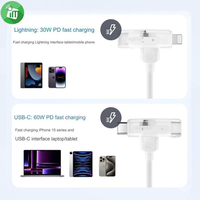 Momax DL56 1-Link Flow Duo USB-C to USB-C / Lightning Cable 60W (1.5m)