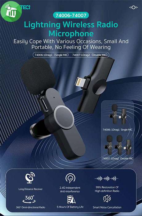 COTEetCI 74006 Lightning Wireless Microphone (1 Drag 1 Single Mic)