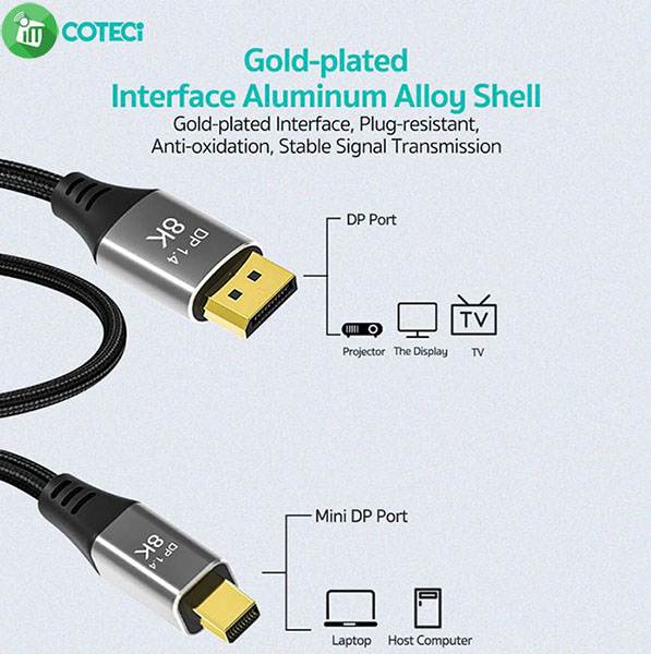 COTEetCI 87401 Mini DisplayPort to DisplayPort 1.4 HD Cable 8K/60Hz (1m)