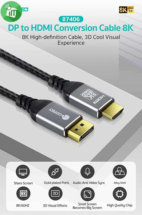 COTEetCI 87406 DisplayPort to HDMI HD Cable 8K/60Hz (1m)