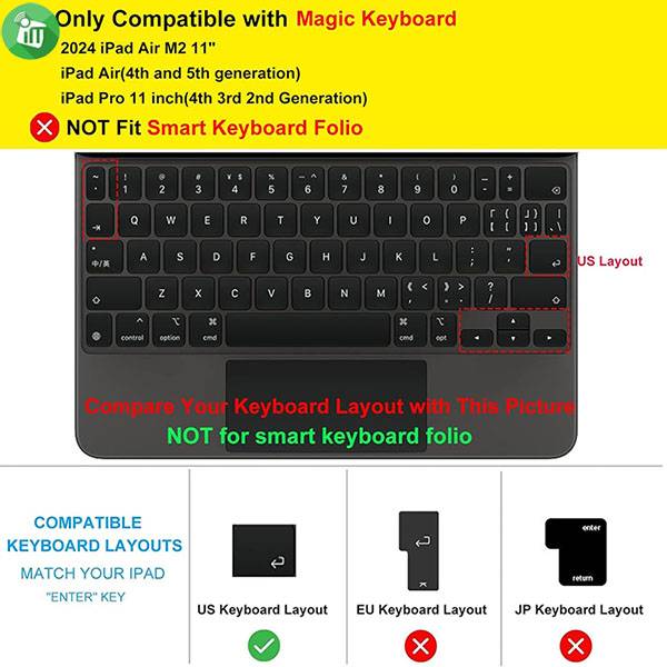 COTEetCI MB1073 iPad Pro 11 Magic Keyboard Skin TPU Ultra Slim –US English