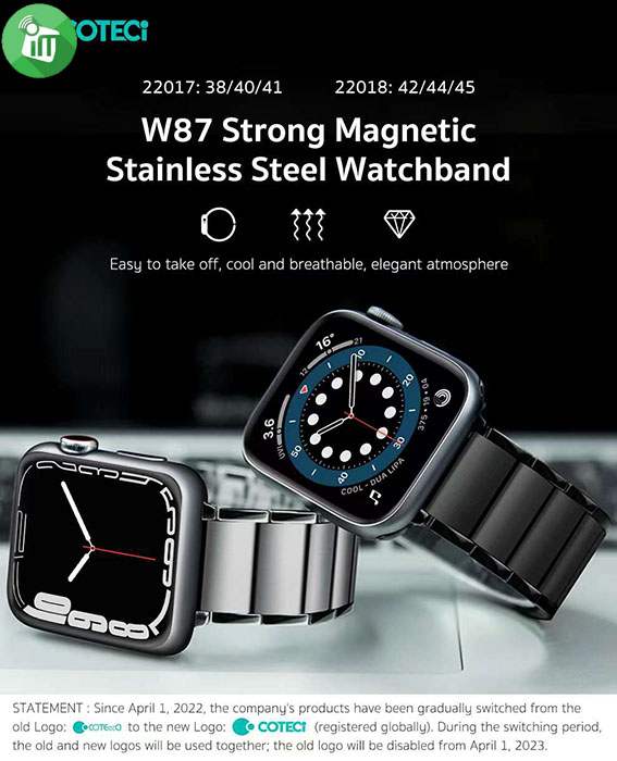 COTEetCI W87 Strong Magnetic Stainless Steel Band iWatch (44/45/46/49mm)