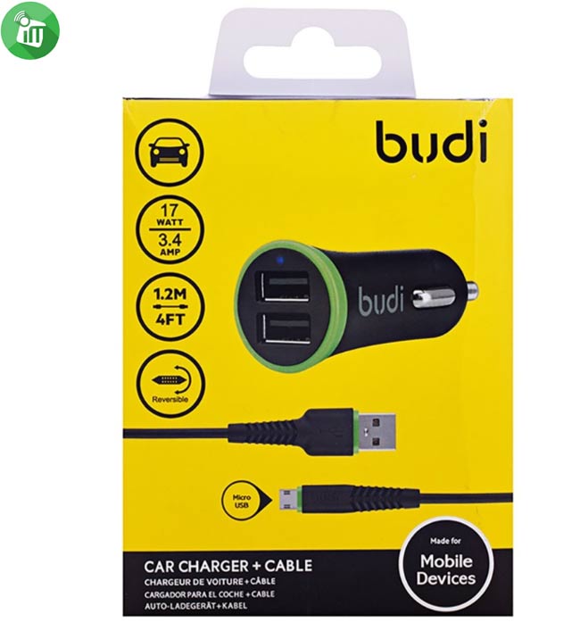 Budi M8J061M 2 USB Car Charger With Micro Cable (1.2M4FT)