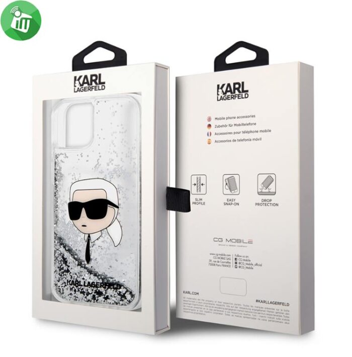 Karl Lagerfeld Liquid Glitter Hard Case iPhone 16 Pro Max With NFT Karl Head