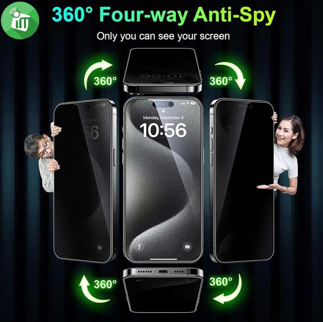 KuZoom 360 Anti-Peeping Full Glass Screen iPhone 14 Pro Max/15 Plus