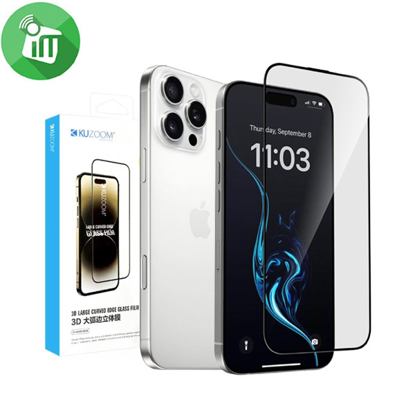 KuZoom 3D Large Curved Edge Glass Screen iPhone 16 Pro
