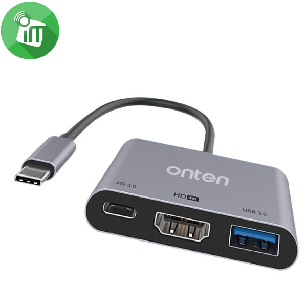 Onten 3 in 1 USB-C to HDMI 4K PD 60W USB 3.0 Hub (OTN-9175D)