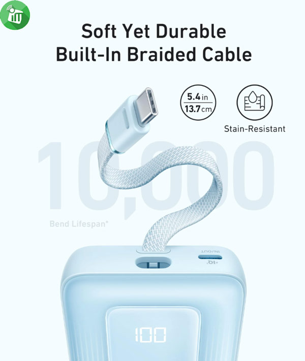 Anker A1688 Zolo Power Bank 10000mAh 30W Built-In USB-C Cable
