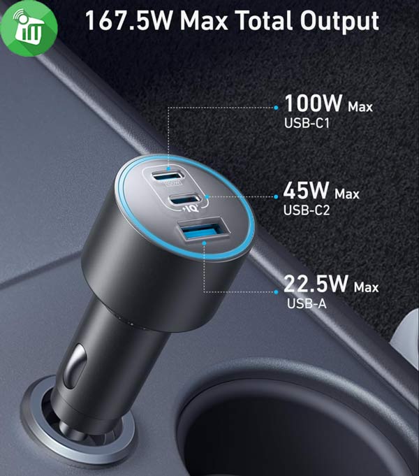 Anker B2737HA1 Nano Car Charger 167.5W 3 Ports