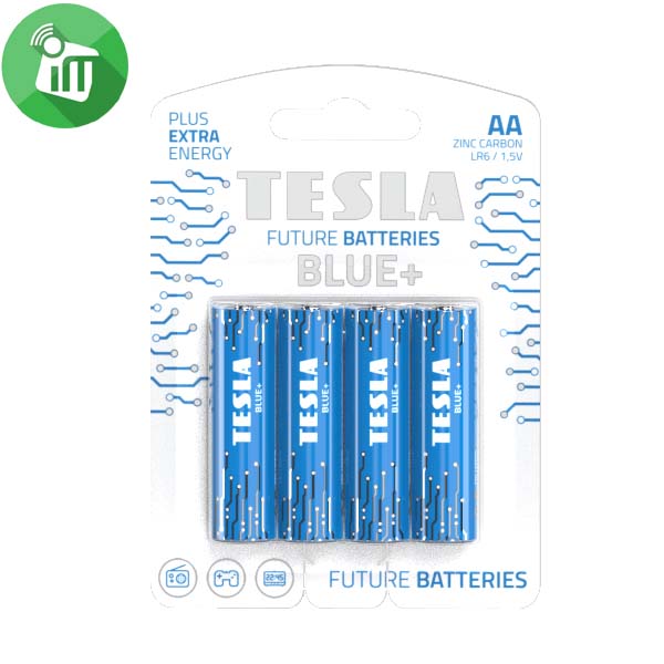 TESLA BLUE+ 4PCS AA Zinc Carbon Batteries 1.5V