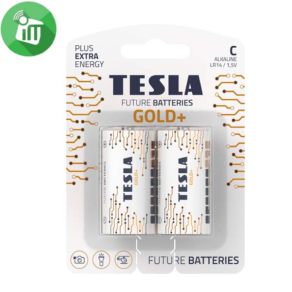 TESLA GOLD+ 2PCS Size C Alkaline Batteries 1.5V