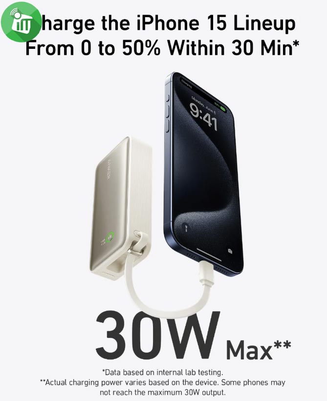 Anker A1259 Nano 10000mAh 30W Power Bank With Built-In USB-C