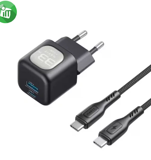 Havit UC233 Dual Port 33W Wall Charger With USB-C Cable