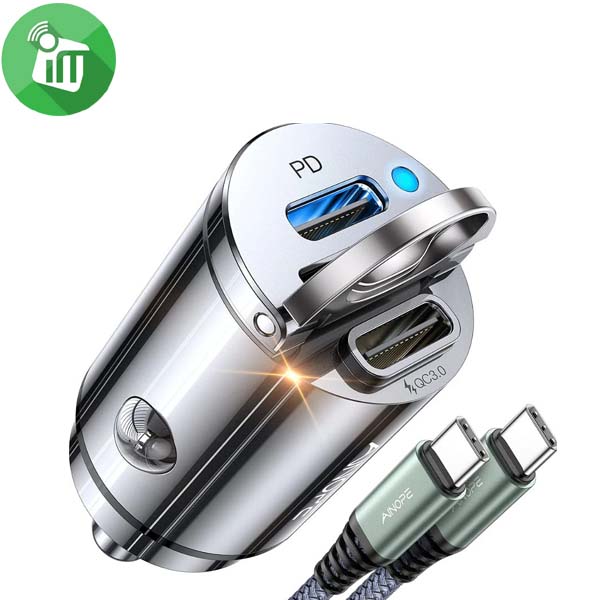 AINOPE 72W Dual USB-C Car Fast Charge With USB-C Cable