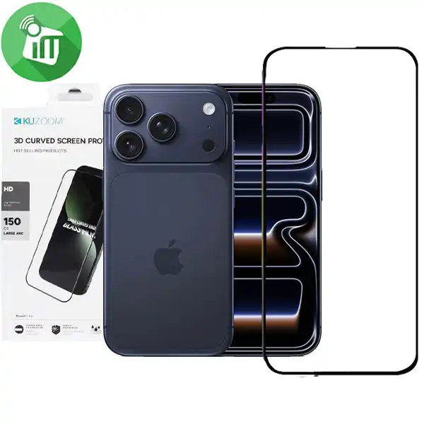 KuZoom 3D Large Curved Edge Glass Screen iPhone 17 Pro