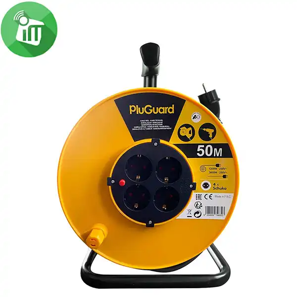 iLock Plastic Power Cable Reel 4 Schuko Sockets Extension Cord 50M