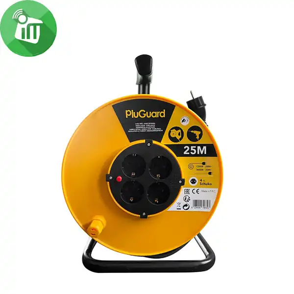 iLock Plastic Power Cable Reel 4 Schuko Sockets Extension Cord 25M